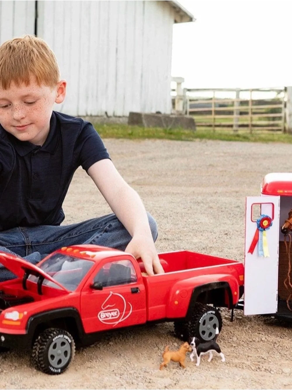 Breyer Red Pickup Truck with White Horse Trailer and Saddle